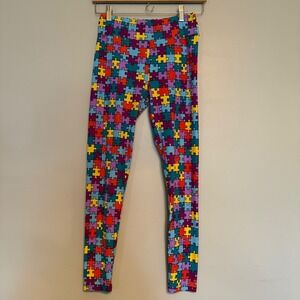 LuLaRoe OS Leggings Multicolor Rainbow Puzzle Piece Print Autism Awareness OS